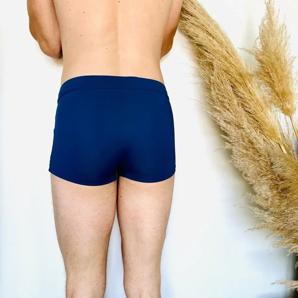 MENS 2XIST Navy Blue White Drawstring Tie Swimsuit Mini Swim Trunk Shorts L